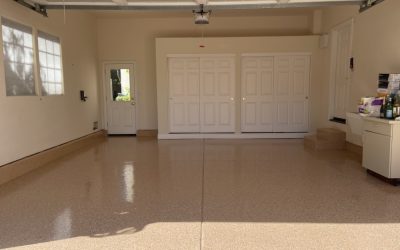 Novato- Two-car garage- Sattle Tan Chips - Flakes Epoxy Flooring